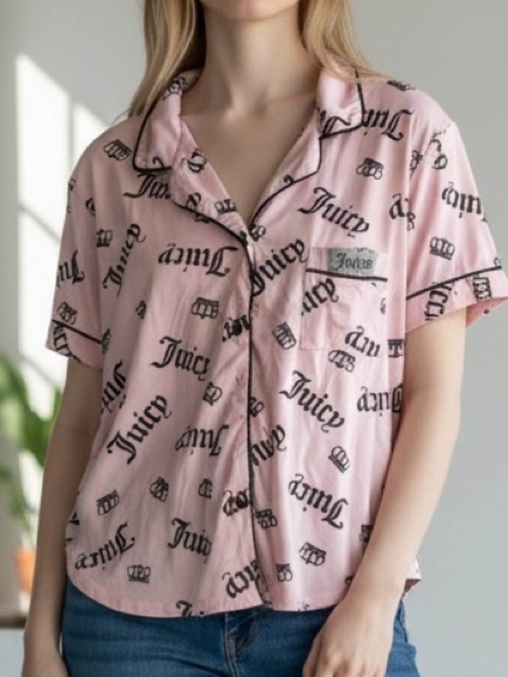 Juicy Couture Pink Logo Sleepwear Shirt with Black Print
